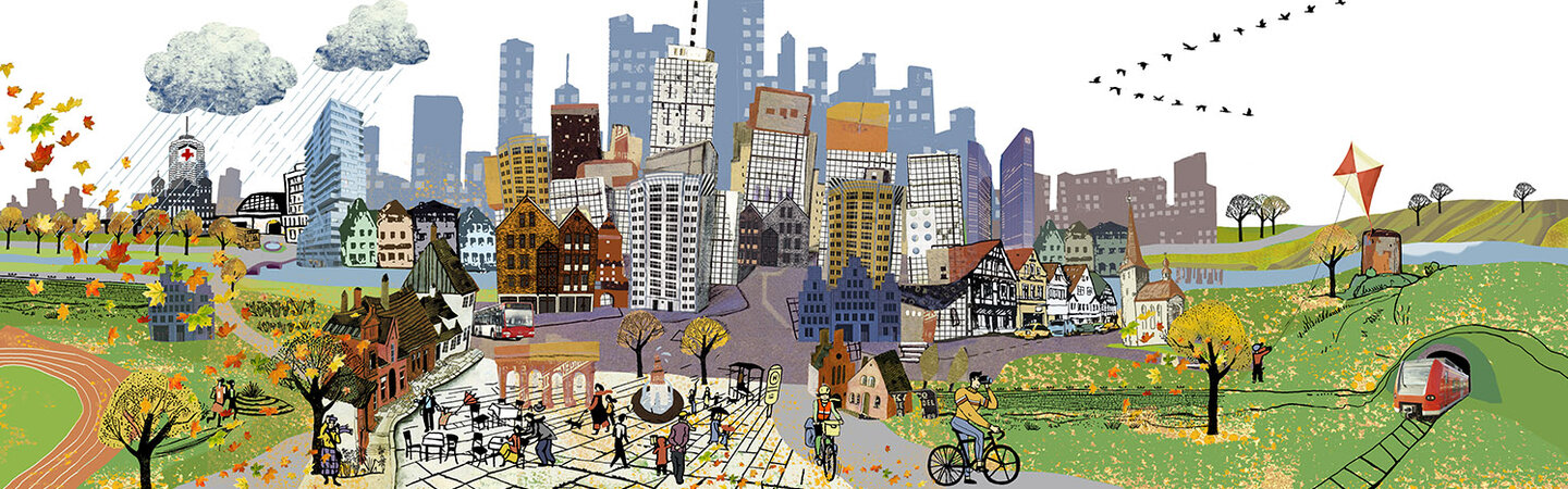 Collage einer Stadtlandschaft im Herbst