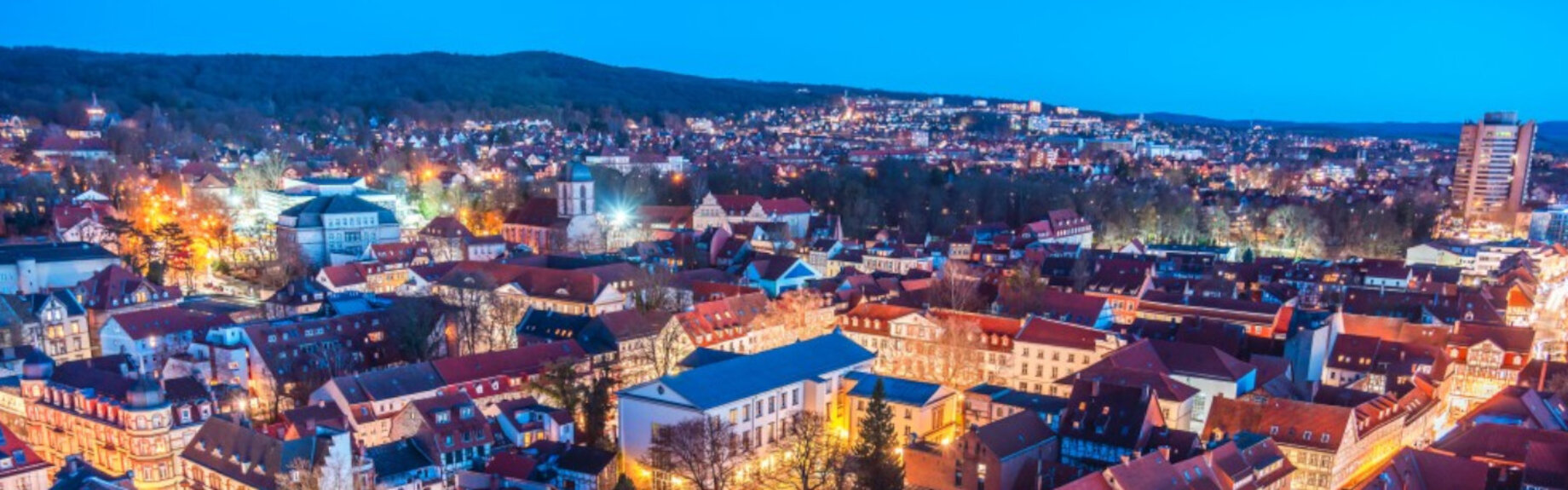 Göttingen - Luftaufnahme in der Abenddämmerung