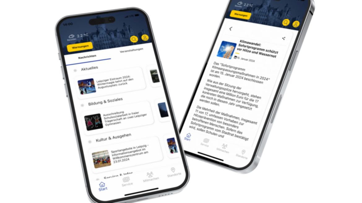 Die Stadt Leipzig bietet ihren Bürgerinnen und Bürgern einen neuen digitalen Service auf mobilen Endgeräten an. 