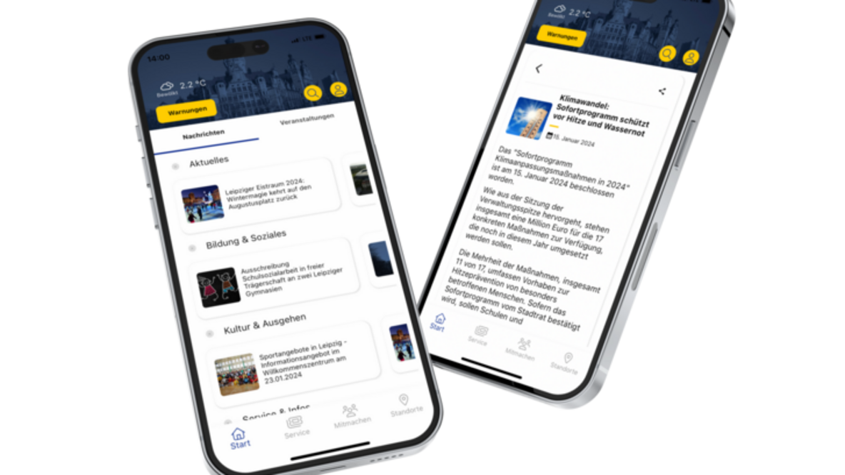 Die Stadt Leipzig bietet ihren Bürgerinnen und Bürgern einen neuen digitalen Service auf mobilen Endgeräten an. 