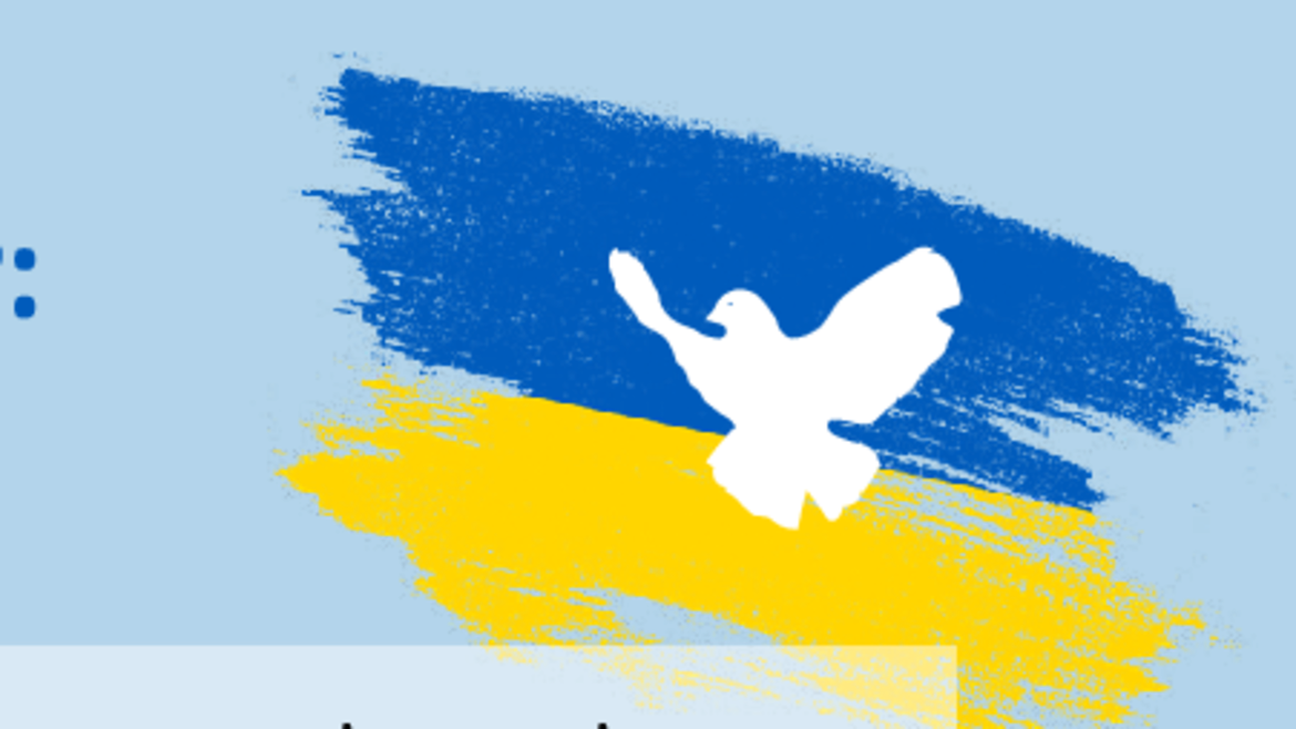 Flagge der Ukraine mit weißer Friedenstaube