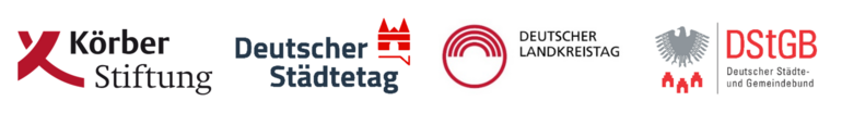 Logos der Körber-Stiftung, des Deutschen Städtetages, des Deutschen Landkreistages und des Deutschen Städte- und Gemeindebundes