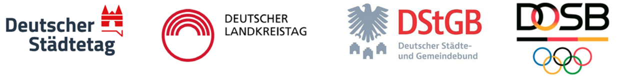 Logos des Deutschen Städtetages, des Deutschen Landkreistages, des Städte- und Gemeindebundes sowie des Deutschen Olympischen Sportbundes (DOSB)