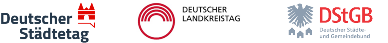 Logos der kommunalen Spitzenverbände Deutscher Städtetag, Deutscher Landkreistag, Deutscher Städte- und Gemeindebund