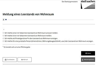 Screenshot des Online-Leerstandsmelders der Stadt Aachen