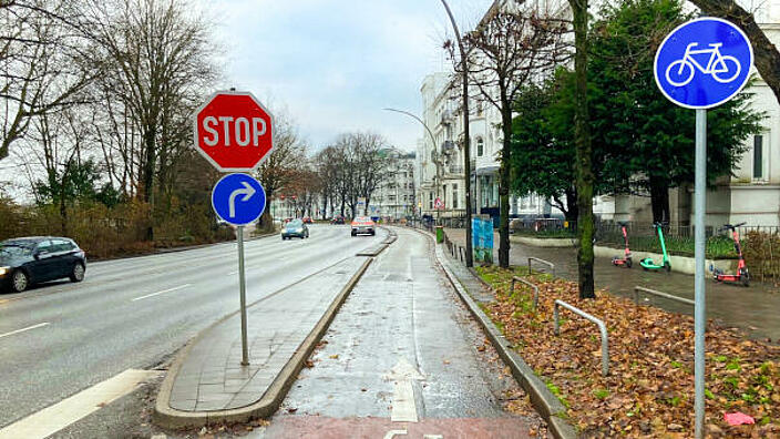 Protected Bikeline bzw. geschützte Fahrradstreifen an der Alster in Hamburg