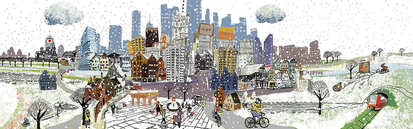 Collage einer Stadtlandschaft im Winter