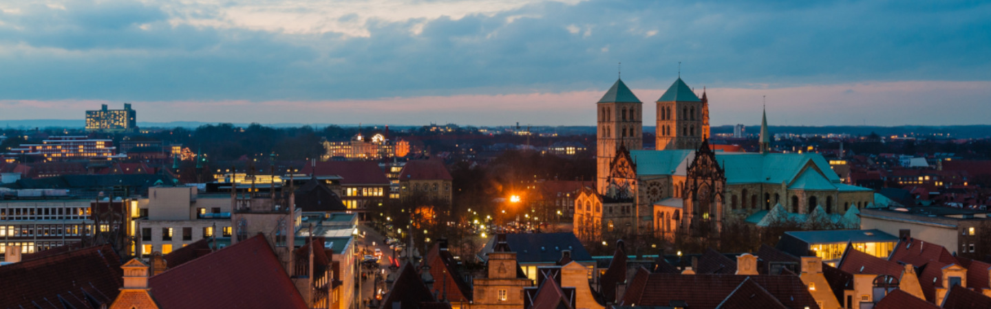 Luftaufnahme der Stadt Münster in der Dämmerung