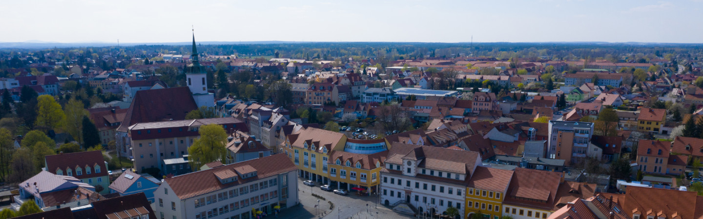 Panoramaaufnahme von Hoyerswerda mi dem Altstadtmarkt