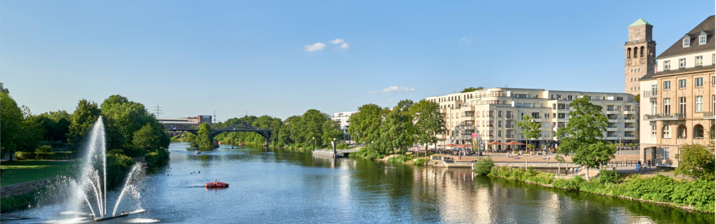 Mülheim an der Ruhr mit Blick auf die Ruhrpromenade